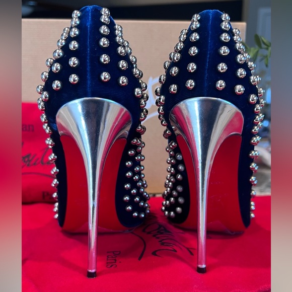 Christian Louboutin BILLY 120 Velvet Silver Studded Eclipse High Heels EU 37 - Picture 8 of 14